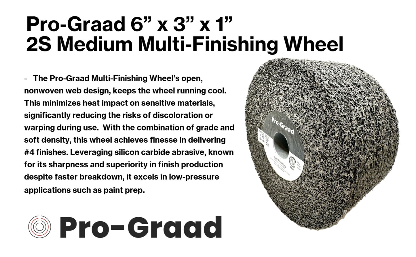 Pro-Graad Multi-Finishing Wheel – 6” x 3” x 1” 2S Medium Grit Silicon Carbide - Stainless Steel Finishing Convolute Wheel 13180 – for #4 Finish - 1 Pack