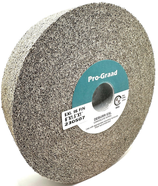 Pro-Graad EXL Deburring Wheel - 6" x 1-1/2" x 1" 9S Fine Grit - Silicon Carbide - Metal Deburring, Finishing and Polishing Wheel - Convolute - (1 Pack)