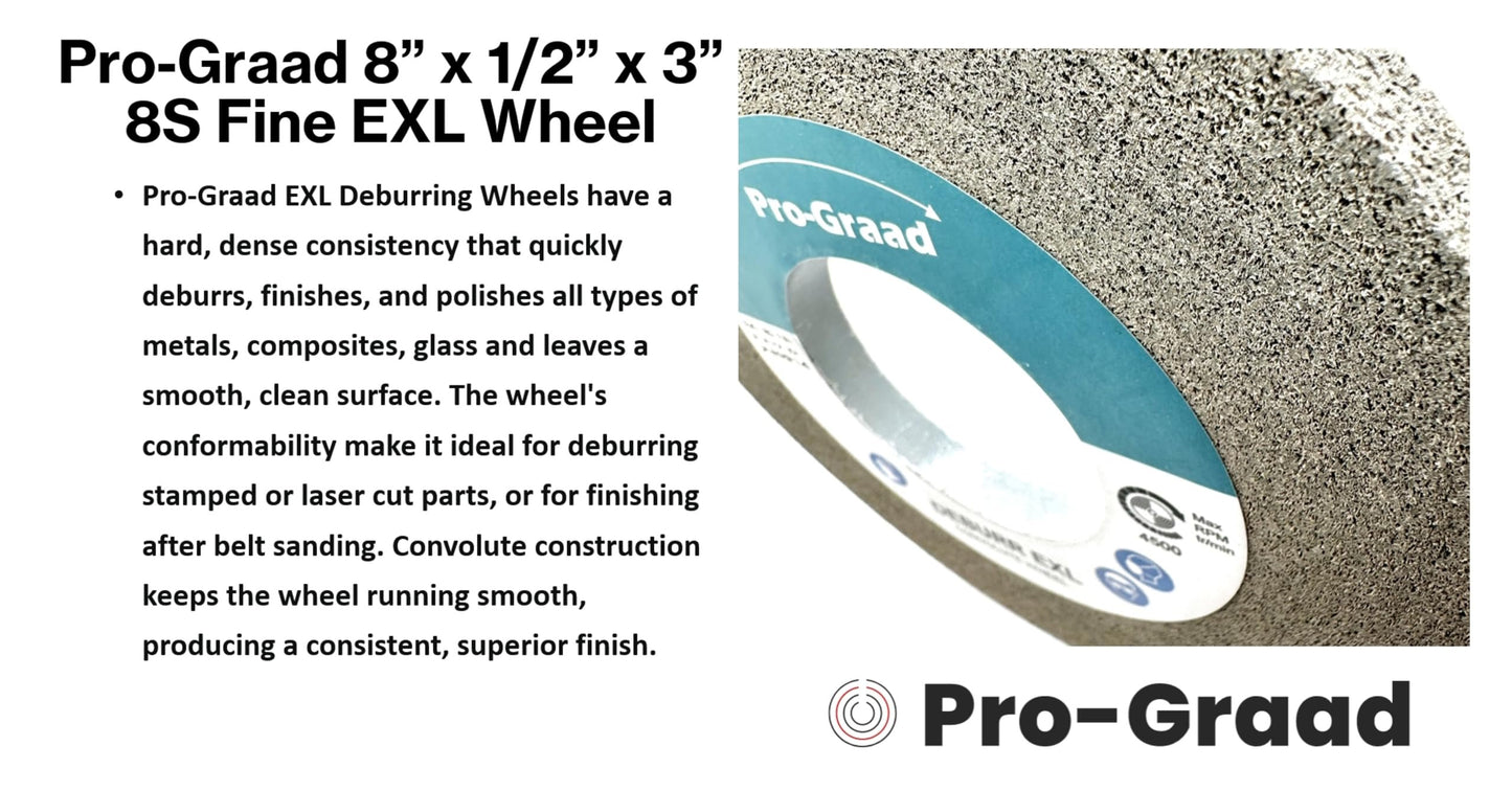 Pro-Graad EXL Deburring Wheel - 8" x 1/2" x 3" 8S Fine Grit - Silicon Carbide - Metal Deburring, Finishing and Polishing Wheel - Convolute - 14629 - (1 Pack)