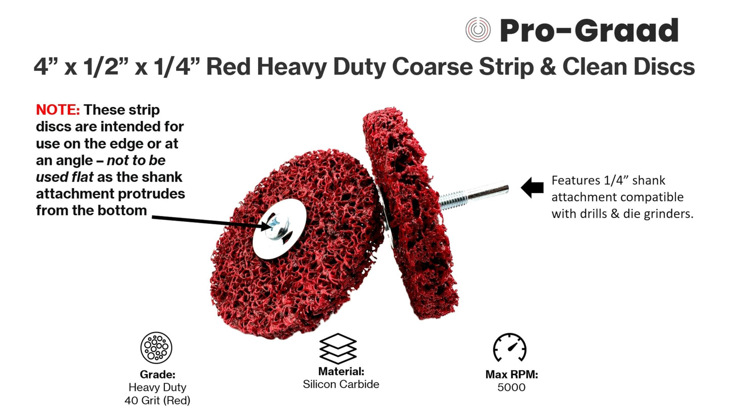 Pro-Graad 2 Pack Paint Stripping Disc Drill Attachment | 4" x 1/2" Wide with 1/4" Shaft | Strip & Clean Discs Remove Paint Coating Rust | Red Heavy Duty Extra Coarse | Pack of 2
