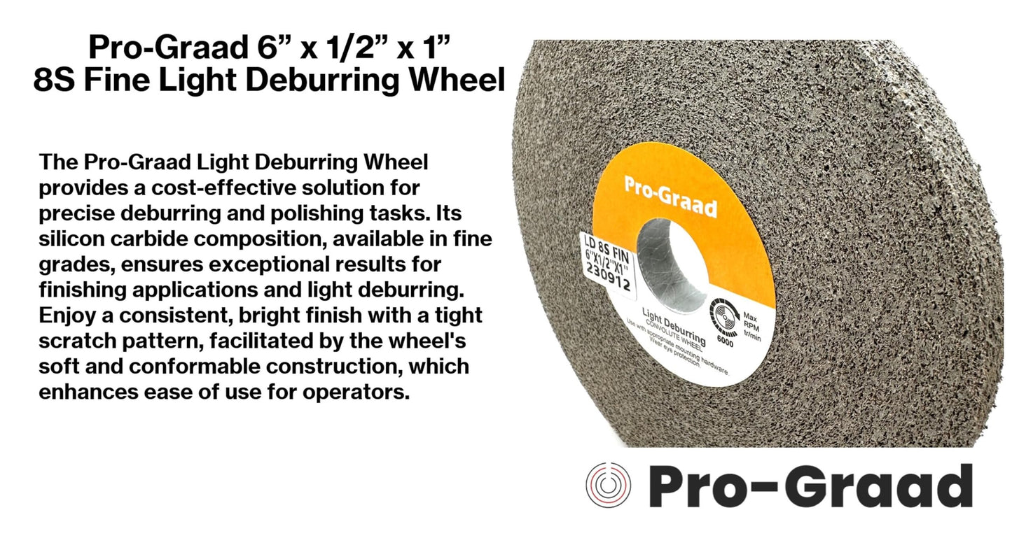 Pro-Graad Light Deburring Wheel - 6" x 1/2" x 1" 8S Fine Grit - Silicon Carbide – Light Deburring, Finishing and Polishing Wheel – 03994 - Convolute - (1 Pack)