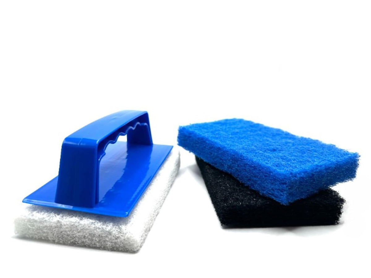 Pro-Graad Scrub Pad with Handle, 3pcs Scrub Pads with Reusable Handle, 3 Different Scrubbing Scouring Pads Kit for Bathroom, Kitchen, Teak, Grill, Boat Hull, Compatible with Star brite Pads