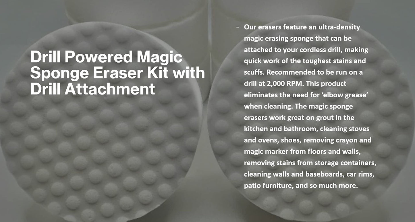 Drill Powered Magic Sponge Erasers | Ultra Durable Melamine Cleaning Eraser Pads for The Bathroom, Kitchen, Floors | Compatible with RotoEraser