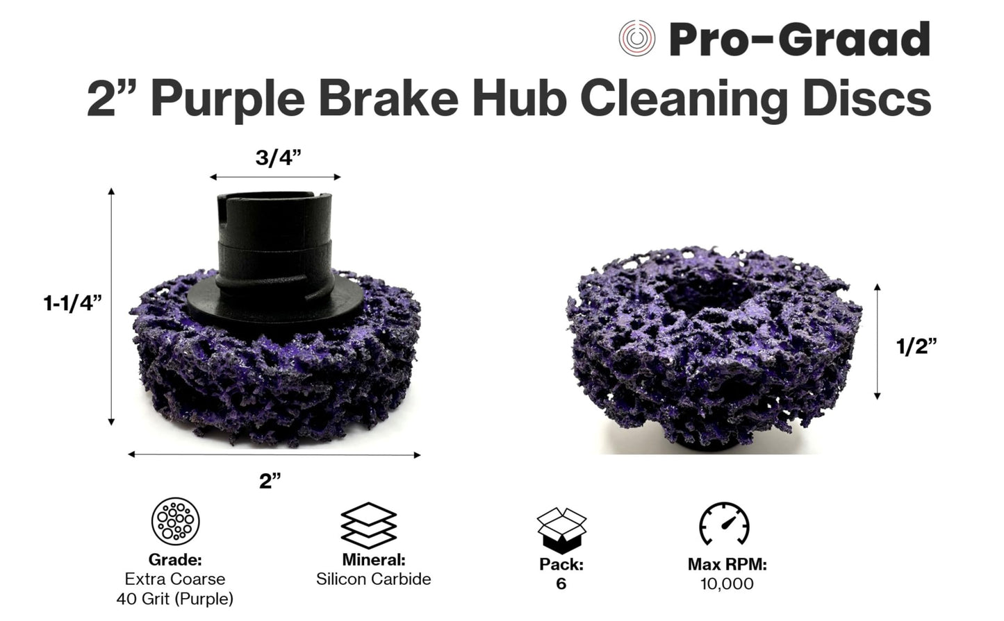 Pro-Graad 46200 6 Pack 2” Brake Hub Cleaning Discs, Brake Drum & Rotors, Around Wheel Studs Rust Removal, Replacement Pads Compatible with Pro Graad Counteract Hub Buddy & 3M Pad Holders