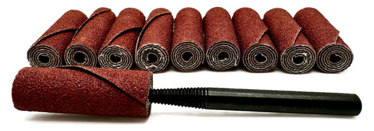 Pro-Graad 1/2” Diameter x 1-1/2” Length x 1/8” Pilot Hole 80 Grit Aluminum Oxide Straight/Untapered Cartridge Roll, 10 Pack, Includes 1x CR-9 Mandrel