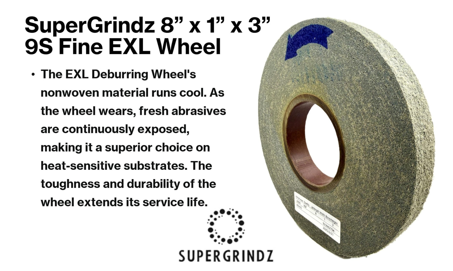SuperGrindz EXL Deburring Wheel - 8" x 1" x 3" 9S Fine Grit - Silicon Carbide - Metal Deburring, Finishing and Polishing Wheel - Convolute - (1 Pack)