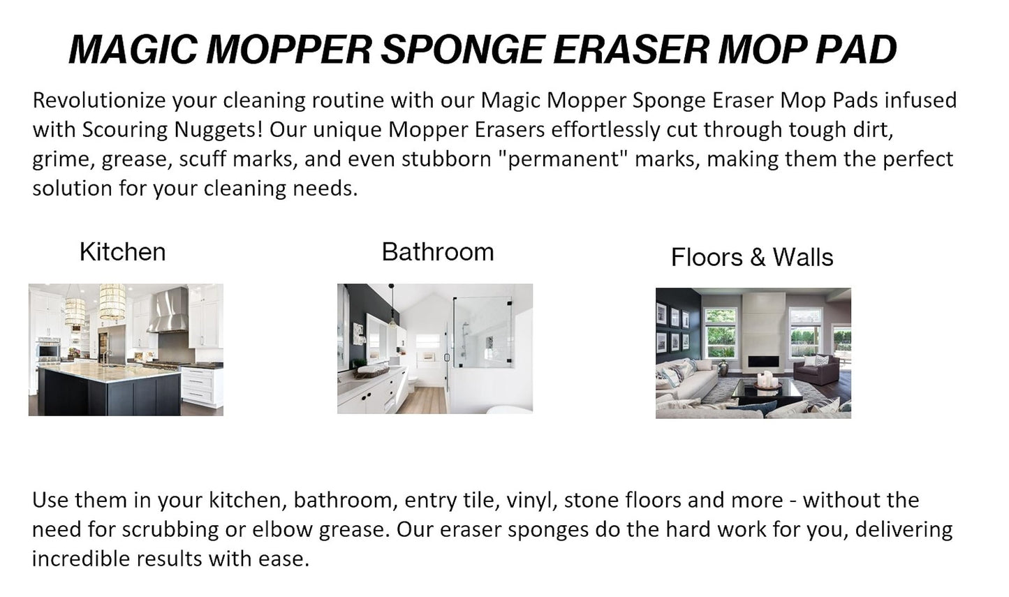 Magic Mopper 4.5" x 10" Heavy Duty Mop Floor Cleaning Eraser Pads infused with Scouring Nuggets 10x Durability Commercial Grade Floor Baseboard Walls, Compare to Magic Eraser – Doodlebug Pad, 5 Pack