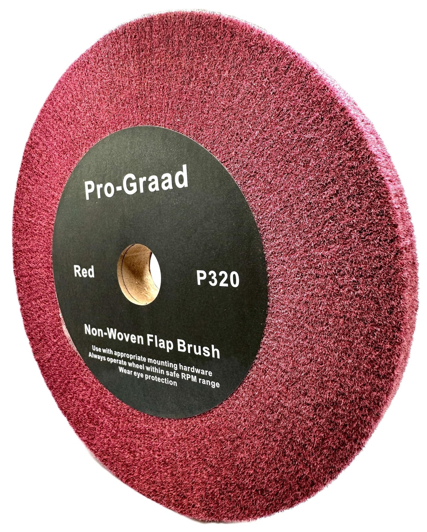 Pro-Graad 10” x 1” x 1-1/4” Red Bench Grinder Polishing Wheel Flap Brush, 320 Grit, Tight Weave, Great for refurb of Golf Clubs and Metal, Non-Woven Wheel for Copper, Metal, Finishing, and Burnishing