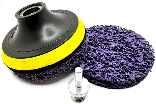 SuperGrindz 4 Piece Kit 4-1/2” SXCS Hook & Loop Purple Coating Removal Discs with 4-1/2” x 5/8”-11 Holder, Drill Adapter, Silicon Carbide Extra Coarse Clean & Strip, Strips Paint Coatings Clean Welds