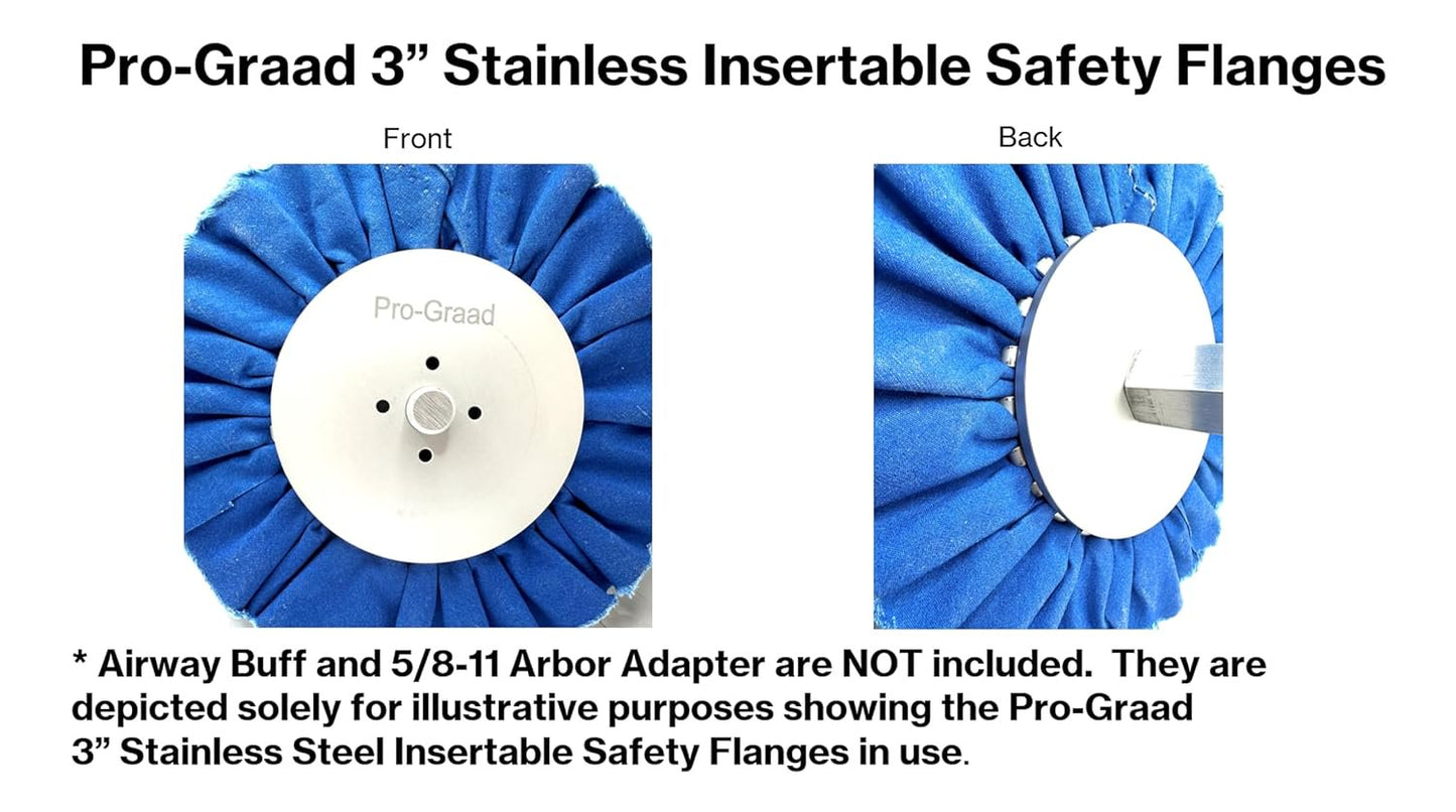 3 inch Stainless Heavy Duty Insertable Safety Flange for Airway Buffing & Polishing Wheels Without Center Plates, Self-Tightening Flanges, for use with 5/8”-11 Threaded Tools & 3” Center Airway Buffs