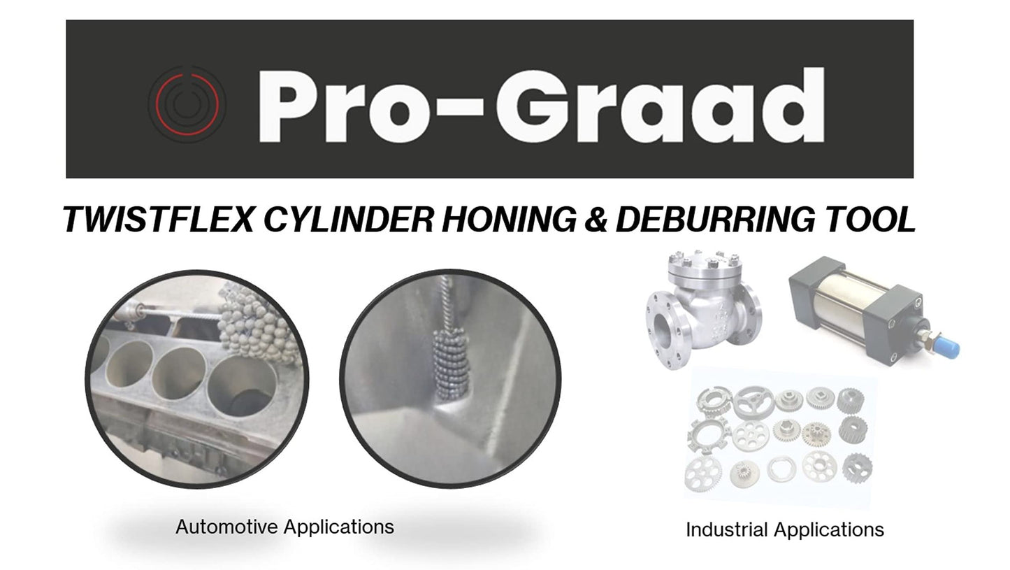 Pro-Graad TwistFlex Cylinder Hone | 4-1/8” 240SC Flexible Cylinder Honing & Deburring Tool | 4.125" Bore Brush for Hole Diameters 3.90” – 4.15” | Silicon Carbide 240 Grit 0.354" Shank 13-1/2" Length