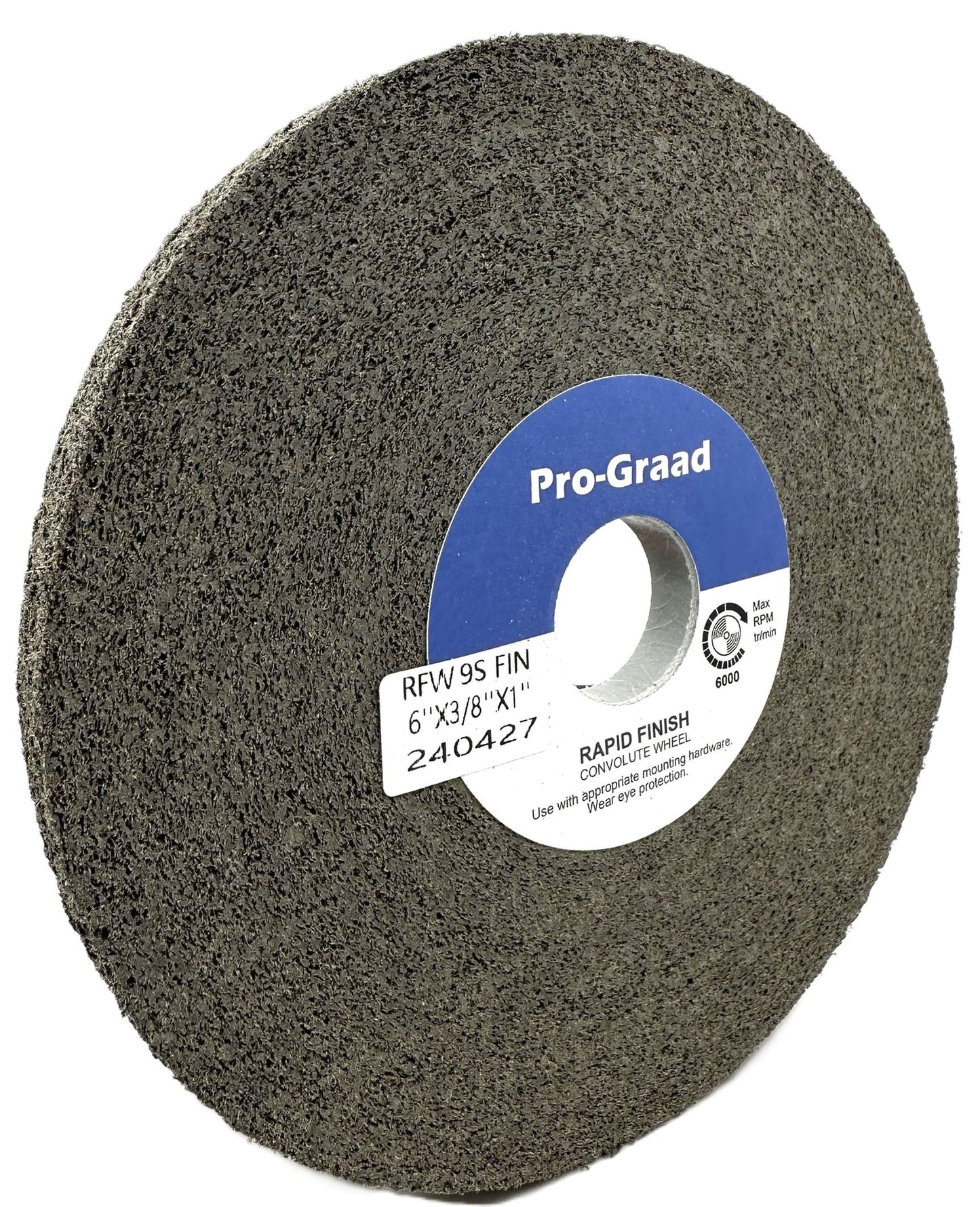 Pro-Graad 1 Pack 6” x 3/8” x 1” 9S Fine Series 1000 RF Long Life Convolute Deburring, Finishing & Polishing Wheel, Includes Adapter for use on 3/4 5/8 1/2 inch Shaft Sizes, Pack of 1