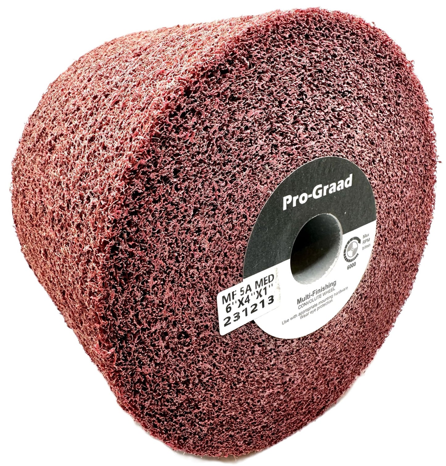 Pro-Graad Metal Finishing Wheel – 6” x 4” x 1” 5A Medium Grit – Aluminum Oxide – Maroon Metal Finish Convolute Wheel – for #3 & #4, Brush, Satin and Mill Finishes – 05571 - Pack of 1