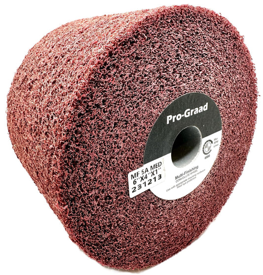 Pro-Graad Metal Finishing Wheel – 6” x 4” x 1” 5A Medium Grit – Aluminum Oxide – Maroon Metal Finish Convolute Wheel – for #3 & #4, Brush, Satin and Mill Finishes – 05571 - Pack of 1