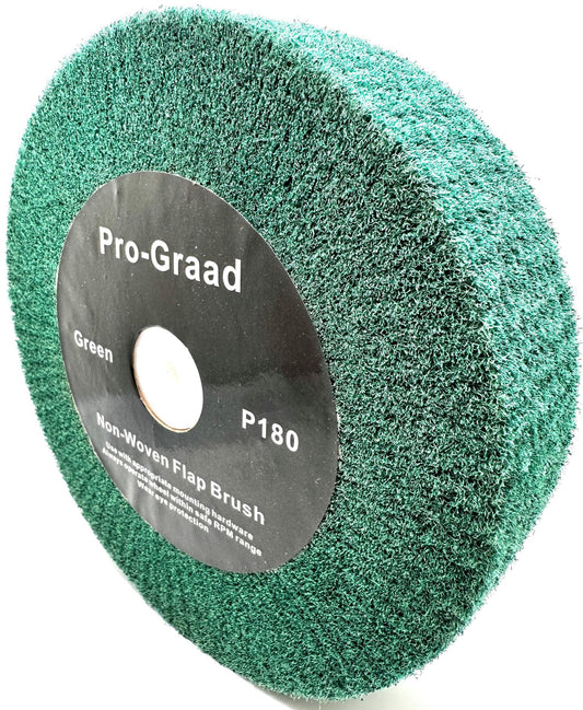 Pro-Graad 8” x 2” Green 180 Grit Non-Woven Bench Grinder Polishing Burnishing Satin Finishing Flap Brush Wheel for Aluminum Copper Metal Golf Club Refurbishing, Compatible for 1/2”, 5/8”, 3/4" Arbor