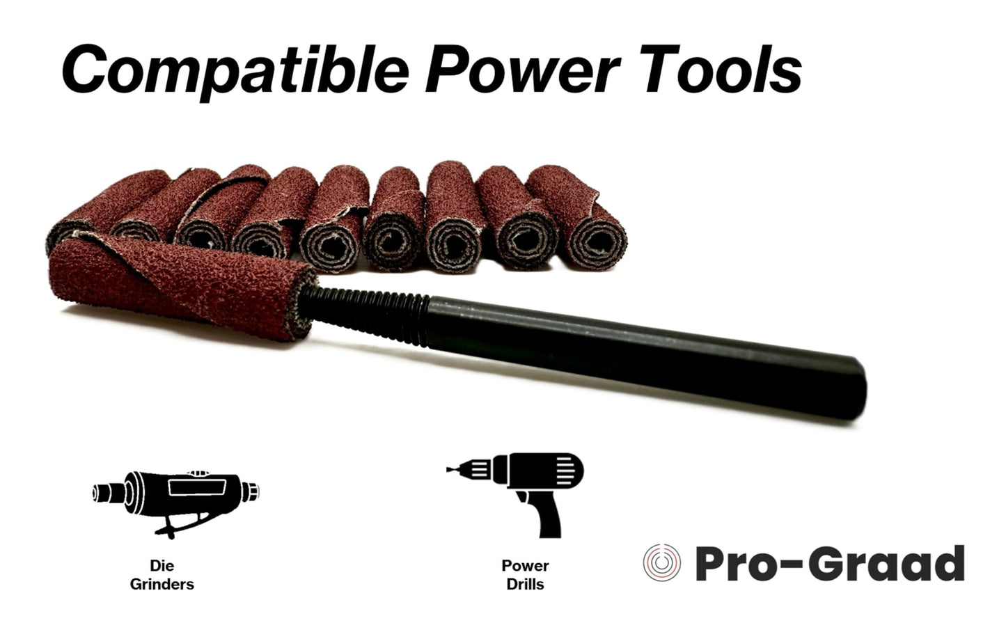 Pro-Graad 3/8” Diameter x 1-1/2” Length x 1/8” Pilot Hole 60 Grit Aluminum Oxide Straight/Untapered Cartridge Roll, 10 Pack, Includes 1x CR-9 Mandrel