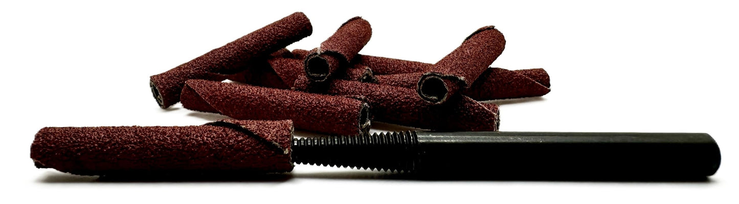 Pro-Graad 1/4” Diameter x 1-1/2” Length x 1/8” Pilot Hole 80 Grit Aluminum Oxide Straight/Untapered Cartridge Roll, 10 Pack, Includes 1x CR-9 Mandrel