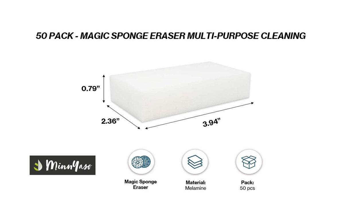 MinnYaso Magic Sponge Cleaning Eraser 3.94" x 2.36" x 0.79" | Multi-Purpose Household Cleaning | Magic Sponge Cleaning Eraser for Home, Office, Kitchen, Bathroom, Sink, Doors, Floors, Baseboard, Walls