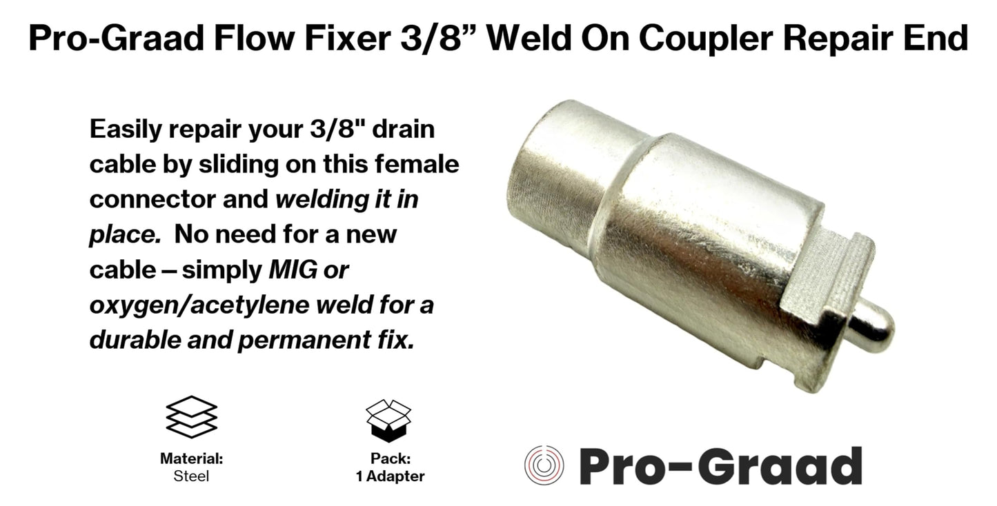 Pro-Graad Flow Fixer 3/8” WELD-ON Drain Cable Repair End Coupler Connector – Compatible with K-380 & K-400 Drain Cleaning Machines, Compatible Fit Ridgid 3/8" Cables, WELD ON CABLE END REPAIR