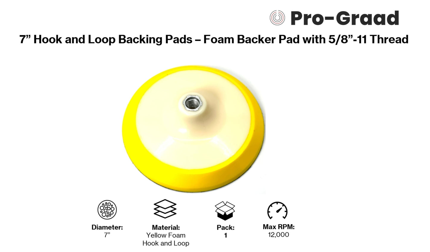Pro-Graad 7" Premium Hook and Loop Backing Plate for Sanding, Polishing Buffering Pads, Backer Pad with 5/8”-11, 7 inch Backup Pad for Angle Grinder Drill Polisher Buffer