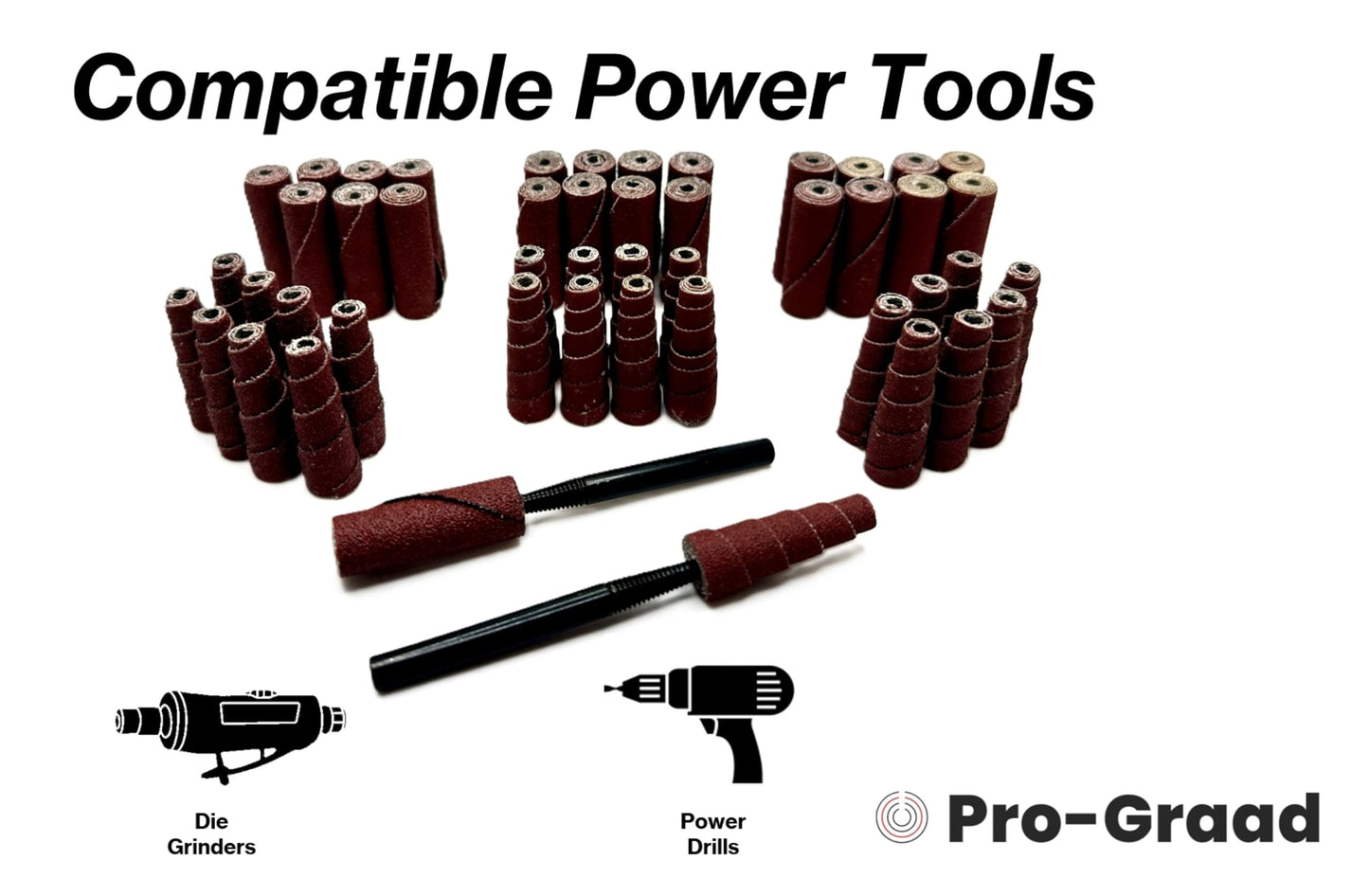 Pro-Graad 50 Piece Abrasive Sanding Cartridge Spiral Roll Sander Kit, Mini Cone & Cylinder Kit for Metal, Wood, Stainless, Fiberglass, Welds, Engine Porting – Die Grinder & Rotary Tool Accessories