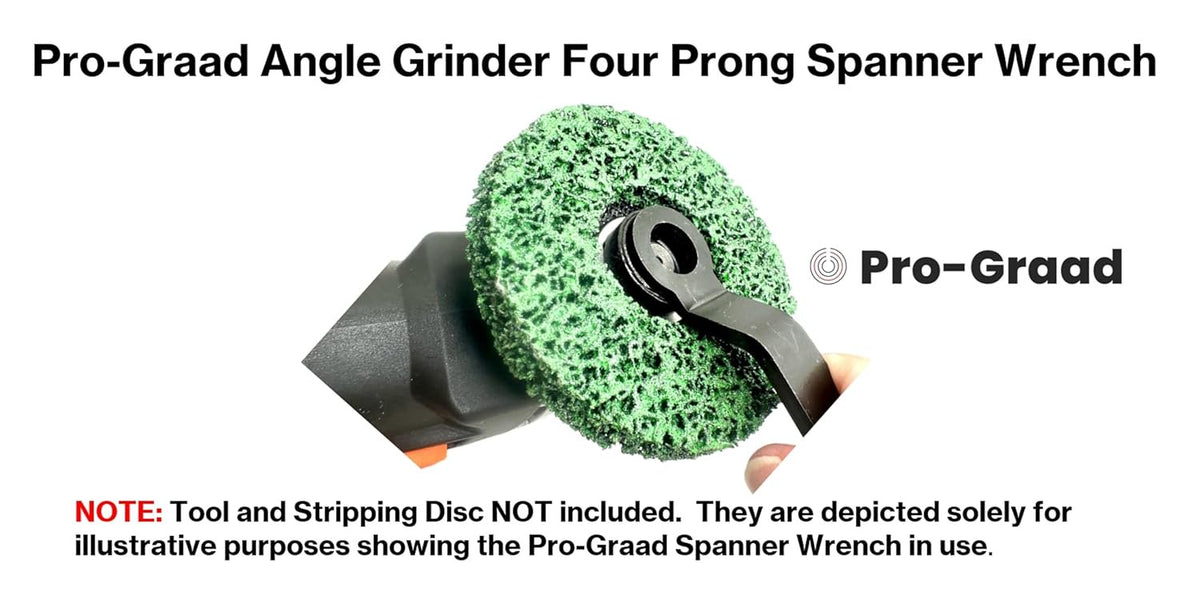 Pro-Graad Angle Grinder Wrench, 4-Prong Spanner for 4-1/2”–9” Grinders 4 Hole 5/8-11 Lock Nuts, Durable Steel, 1-3/8" Offset Ideal for Thick Pads & Discs, Easy to Use, Pack of 1