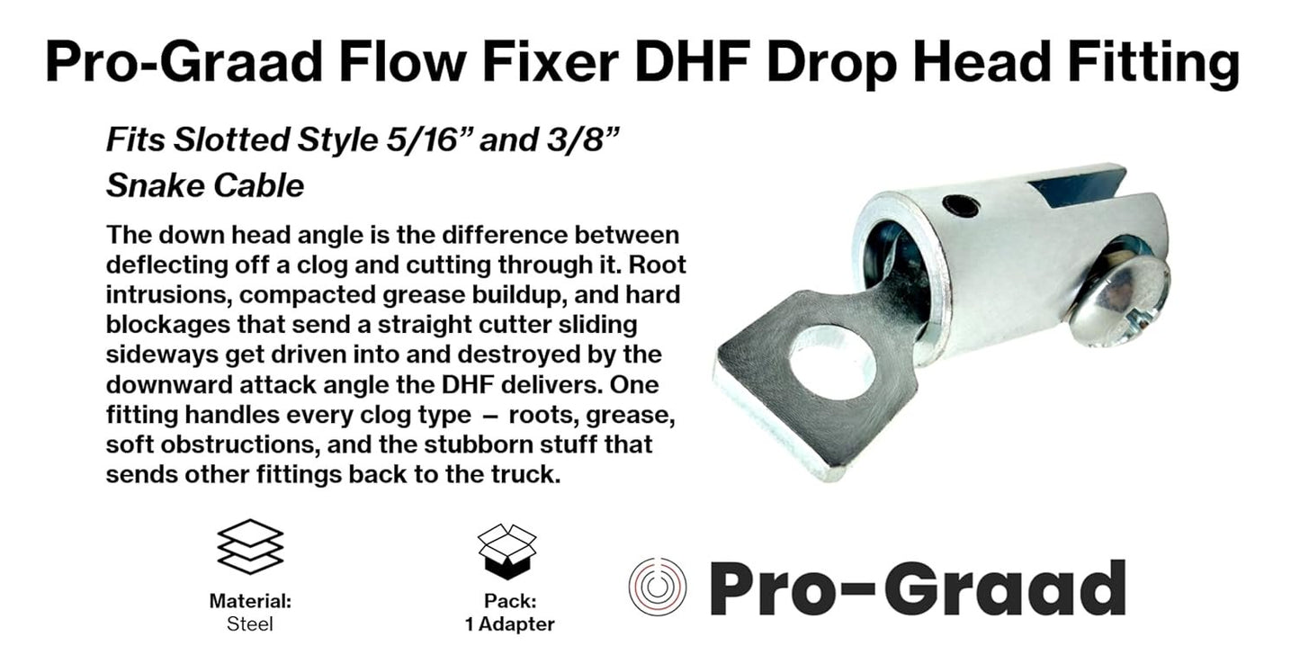 Pro-Graad Flow Fixer DHF Drain Snake Down Head Fitting 5/16" 3/8" Cable | Standard to Down Head Cutter Conversion | Compatible Fit General Slotted Style
