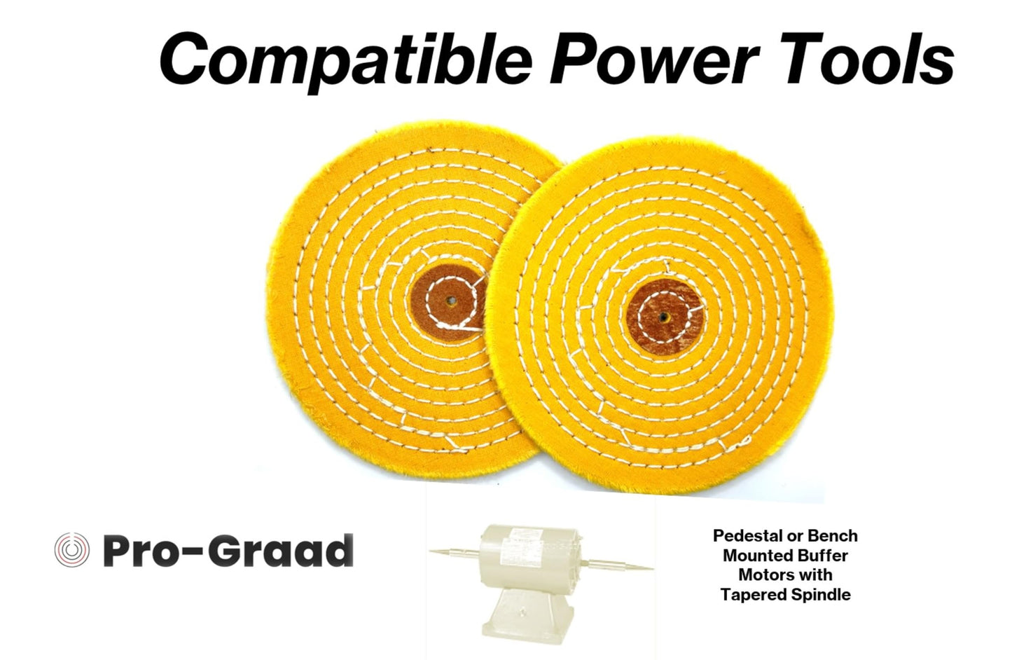Pro-Graad 2 Pack 6” Buffing Polishing Wheel 1/4” Thick Narrow Edge 12 Ply x Pin Hole Yellow Muslin Buff | Ideal for Buffing Polishing Crevices, Grooves, Channels and Slots