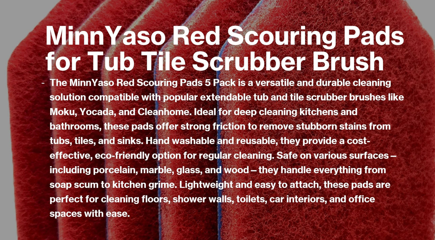 Red Scouring Pads 5 Pack, Fit Extendable Tub Tile Scrubber Brush, Scrub Pads Refill Replacement Pads for Cleaning Bathroom Kitchen Toilet Tile Sink, Compatible with Moku, Yocada, Cleanhome & Others