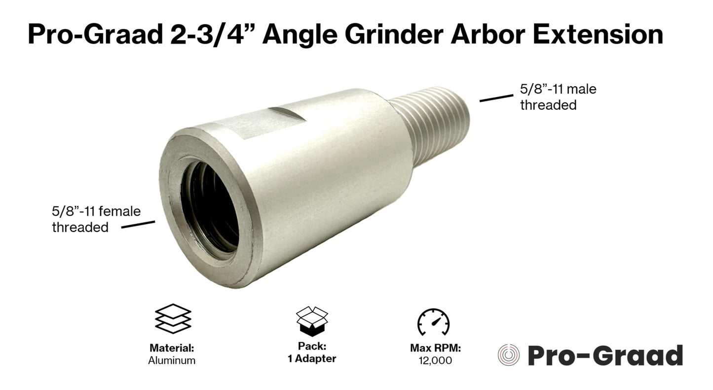 Pro-Graad 2-3/4" Aluminum Angle Grinder Arbor Extension, 5/8”-11 Thread, Buffing Wheel Backing Pad Extender Shaft for Airway Polishing, Fits Most Angle Grinders – Durable Buffing Machine Accessory Kit