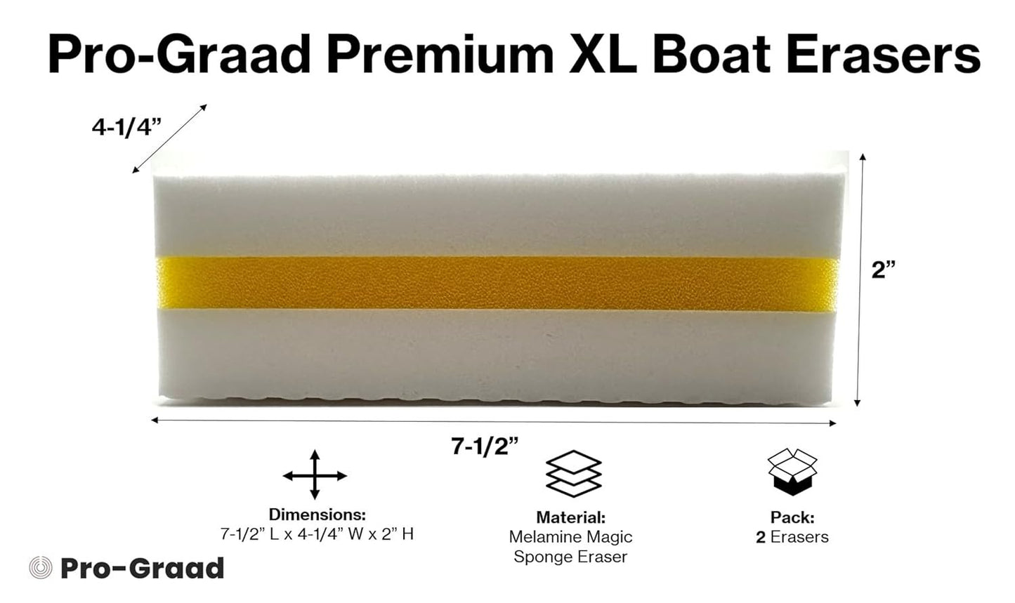 Premium XL Boat Erasers 2 Pack Magic Sponge Erasers Removes Marks Scuffs Grime & Dirt | Clean Fiberglass Gelcoat Vinyl Plastic Hull | 2 Pack - 7.5" x 4.25" x 2"