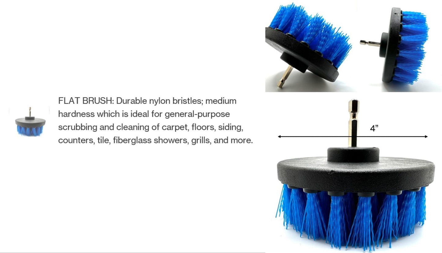 Pro-Graad 4 Piece Drill Brush Attachment Set, Scrubbing Pad and Sponge - Power Brush Scrubber Deep Cleaning Kit for Bathroom Kitchen Boat Car Grout Floor Tub Shower Tile Surfaces