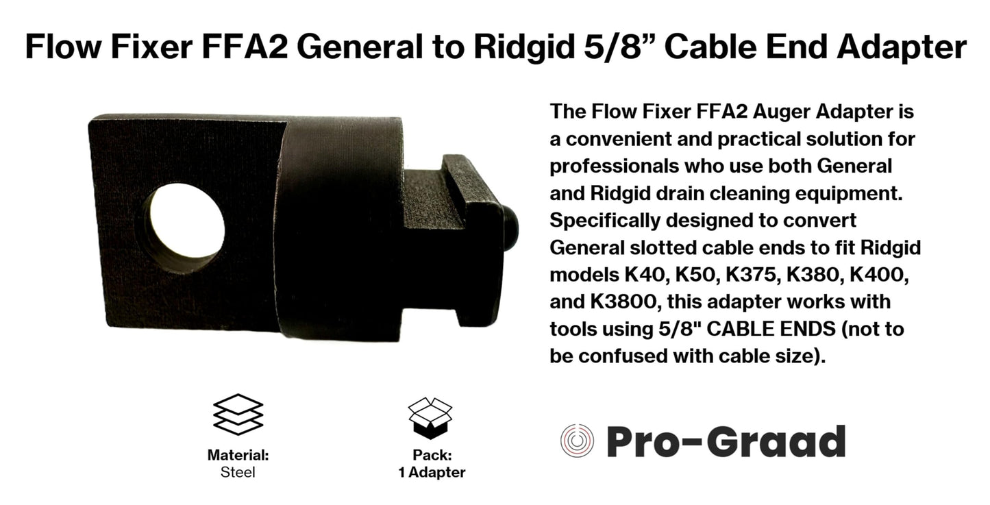 Auger Adapter FFA2 – Compatible with General to Ridgid Drain Cleaner, Converts General Slotted Cable Ends to Fit Ridgid Models K40, K50, K375, K380, K400 &K3800 with 5/8" Cable Ends (Not Cable Size)