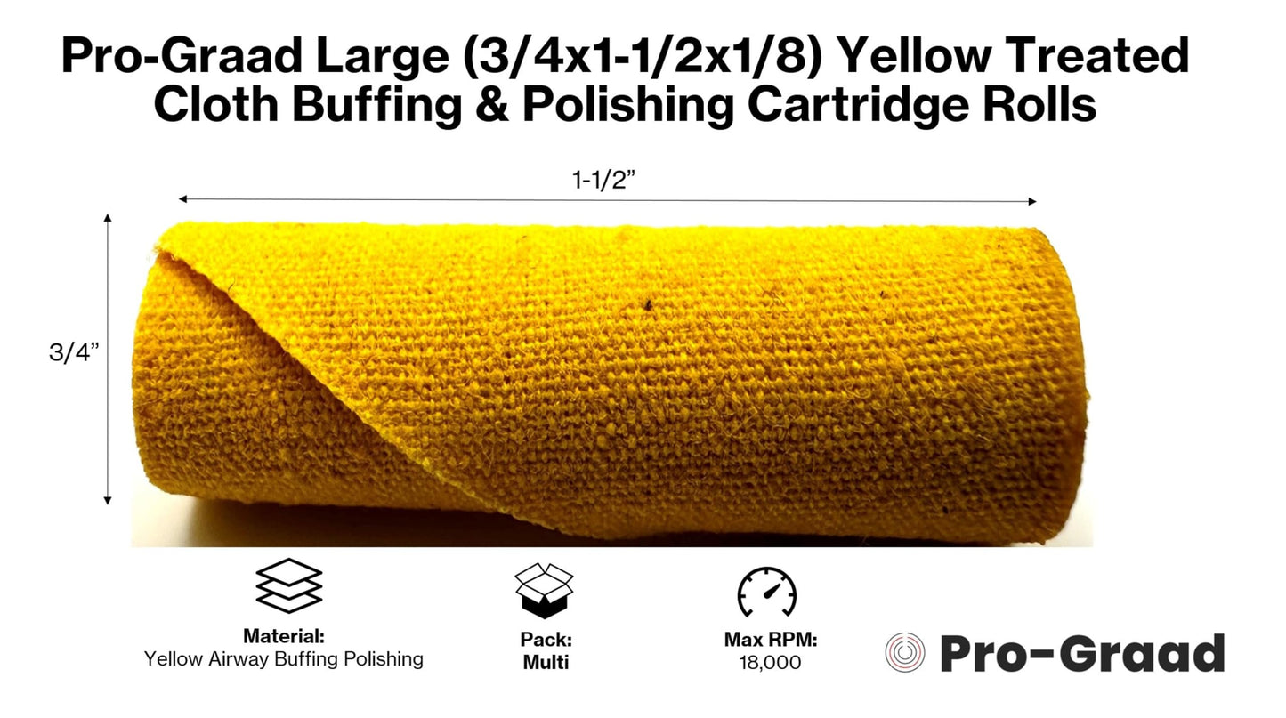 Pro-Graad 25 Pack 3/4x1-1/2x1/8 Yellow Treated Cloth Buffing & Polishing Cartridge Rolls, Ideal for Detail Polishing Hard to Reach Areas