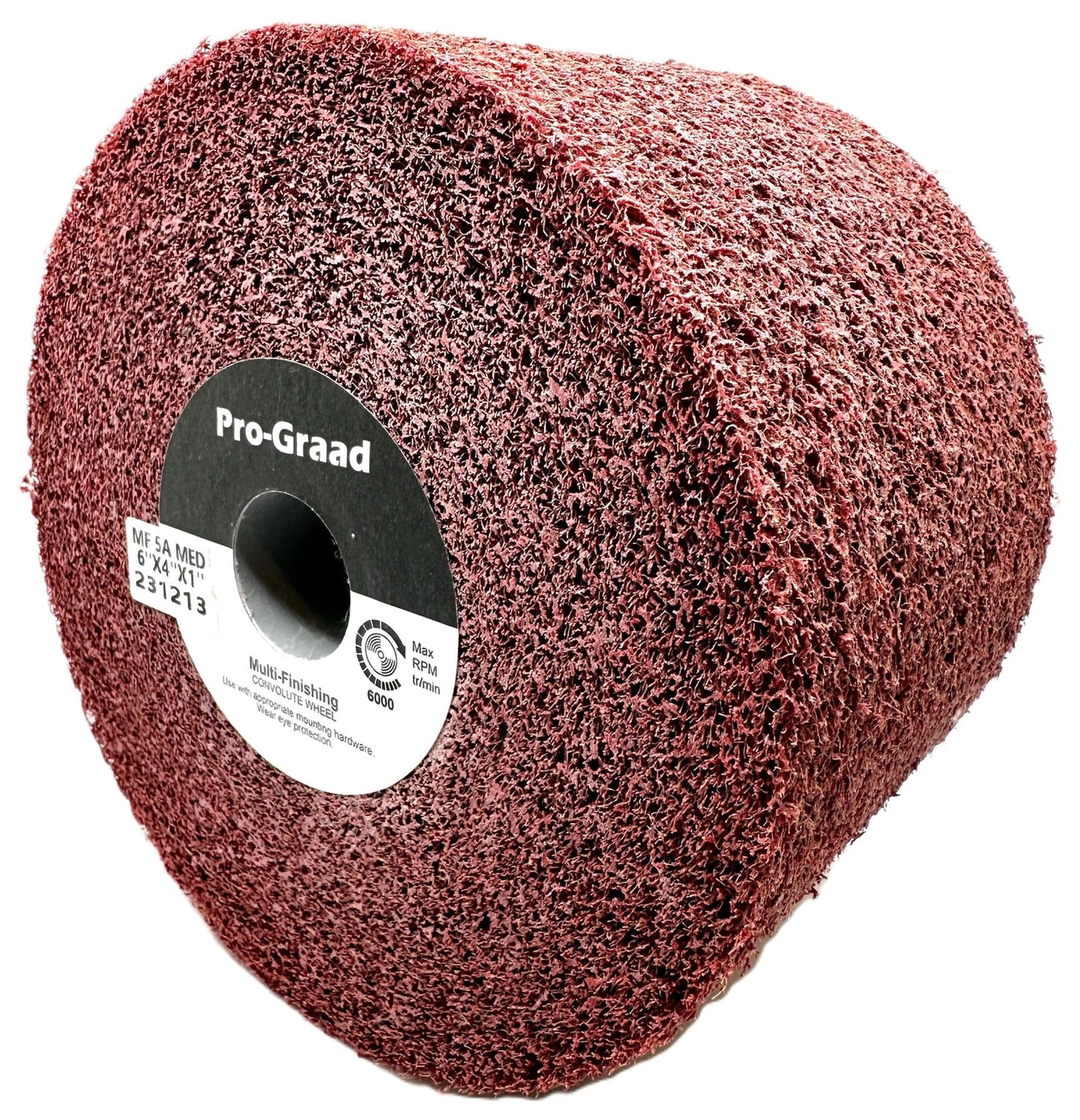Pro-Graad Metal Finishing Wheel – 6” x 4” x 1” 5A Medium Grit – Aluminum Oxide – Maroon Metal Finish Convolute Wheel – for #3 & #4, Brush, Satin and Mill Finishes – 05571 - Pack of 1