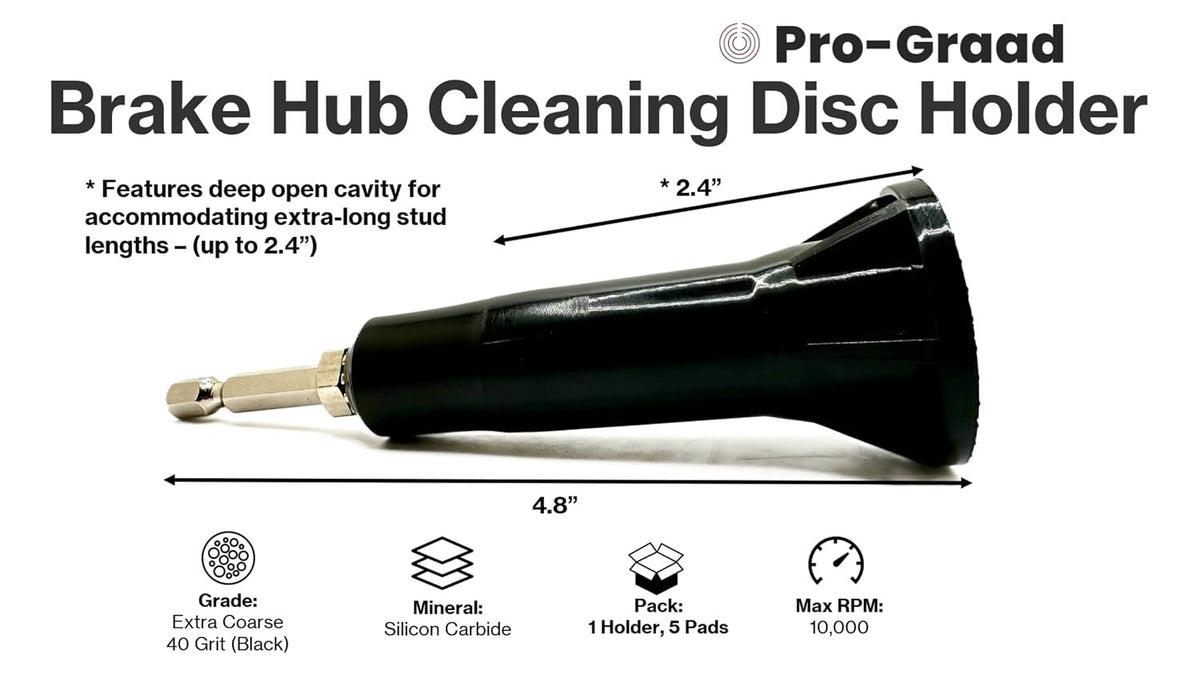 Pro-Graad Wheel Hub Resurfacing Kit, Brake Hub Cleaning Pad 6 Piece Kit – Hub Surface & Stud Cleaner – Quick Rust Removal for Lug Studs & Rotors, Fits Power Drill, Includes Holder & 5x 1-1/2” Discs