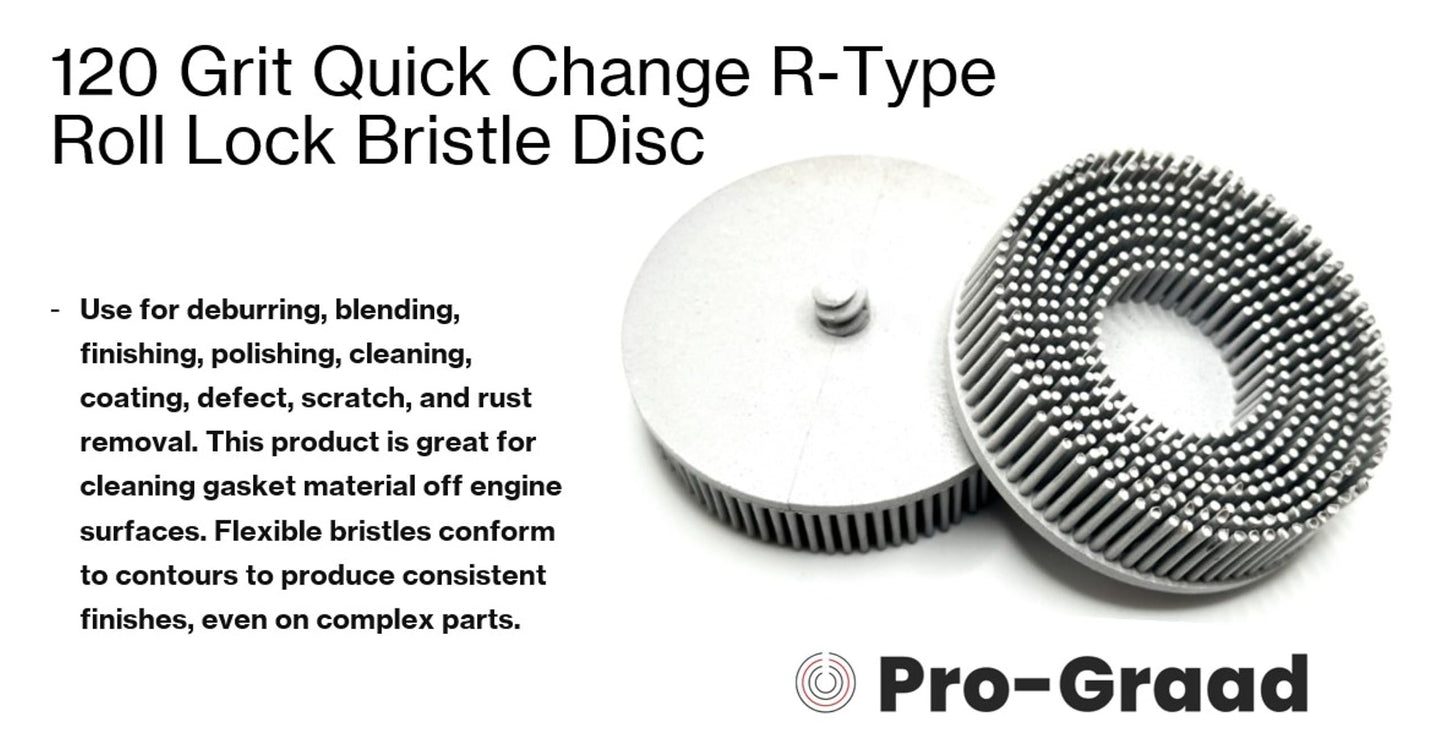 Pro-Graad 5 Pack 3" 120 Grit White R-Type Bristle Disc | Ceramic-Aluminum Oxide Abrasive Bristle Disc with Quick Change Roll Lock | Pack of 5 | White
