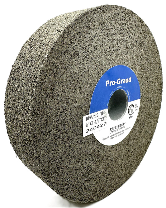 Pro-Graad 1 Pack 6” x 1-1/2” x 1” 9S Fine Series 1000 RF Long Life Convolute Deburring, Finishing & Polishing Wheel, Includes Adapter for use on 3/4 5/8 1/2 inch Shaft Sizes, Pack of 1