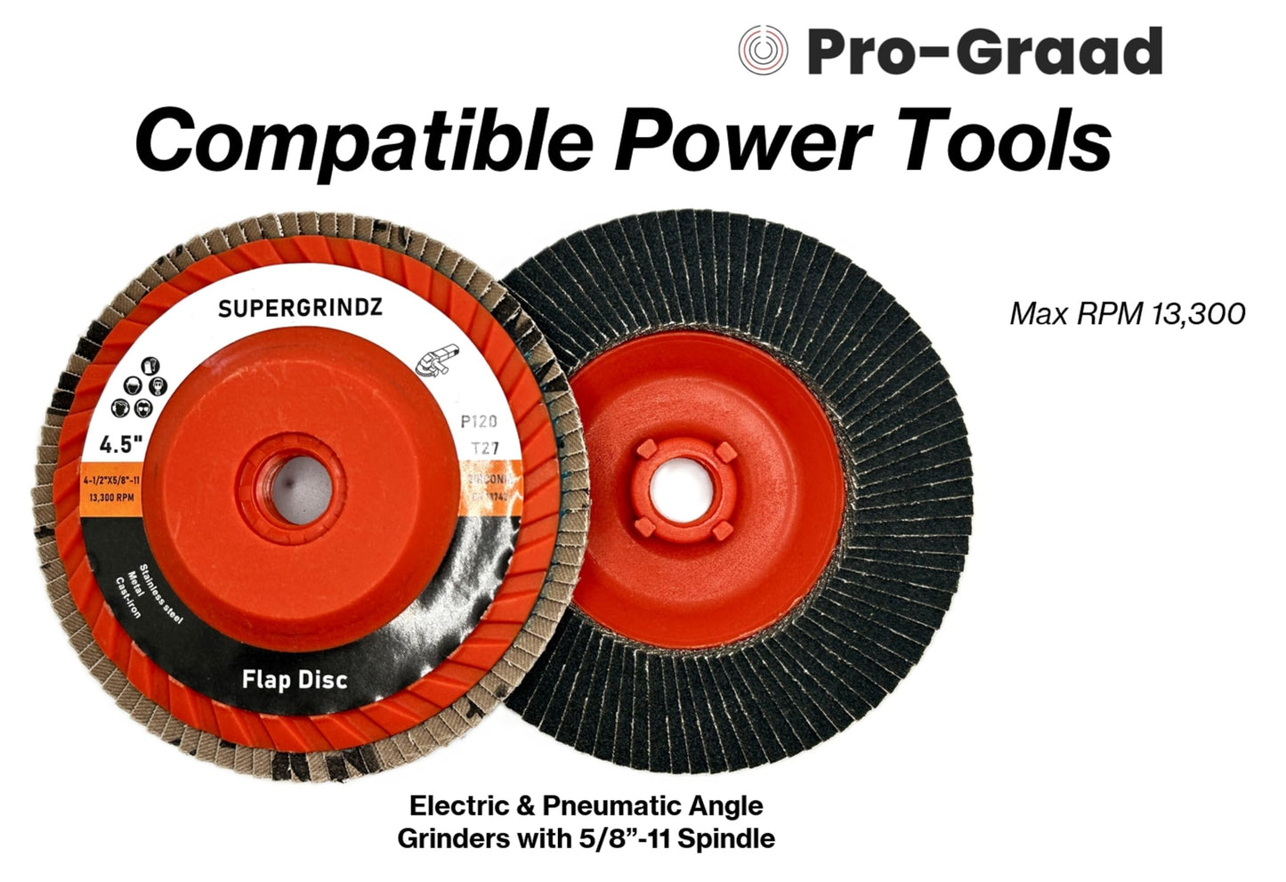 SuperGrindz 10 Pack 4-1/2" x 5/8"-11 120 Grit Type 27 High-Density Zirconia Trimmable Flap Discs for 4.5" & 5" Grinders, 5/8”-11 Fast Change Hub, Sanding, Finishing, Stock & Rust Removal