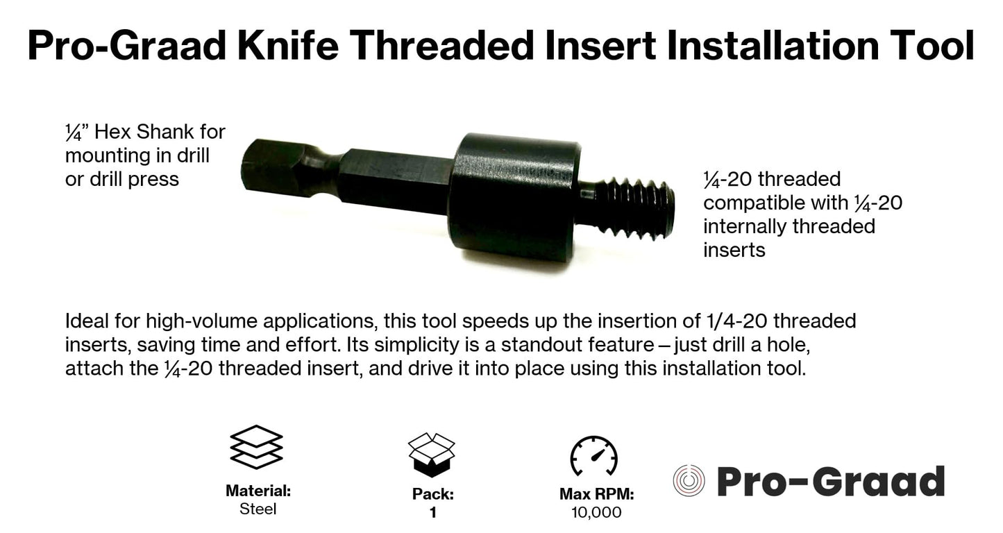 Pro-Graad DT-4 1/4-20 Threaded Insert Driver, Knife Threaded Insert Installation Drive Tool, Compatible for use with 1/4-20 Internal Threaded Brass, Stainless & Steel Knife Thread Inserts for Hardwood