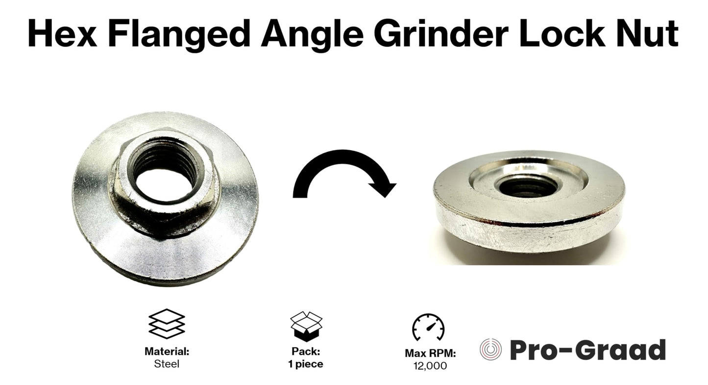 Pro-Graad 5/8-11 Angle Grinder Flange Nut, Hex Flanged Replacement Lock Nut, Locking Fastener Upper Pressing Plate Nut for 5/8”-11 Angle / Side Grinders