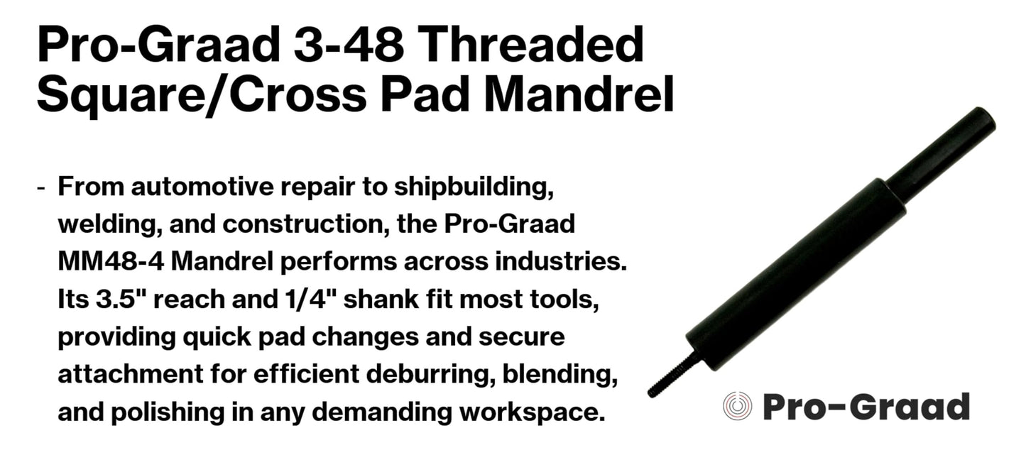 Pro-Graad MM48-4 3-48 Threaded Overlap Slotted Disc, Square Pad, Cross Pad, Cross Buff Quick-Change Mandrel, 3.5" Overall Length, 1/4" Shank Diameter, #3-48 Thread Size