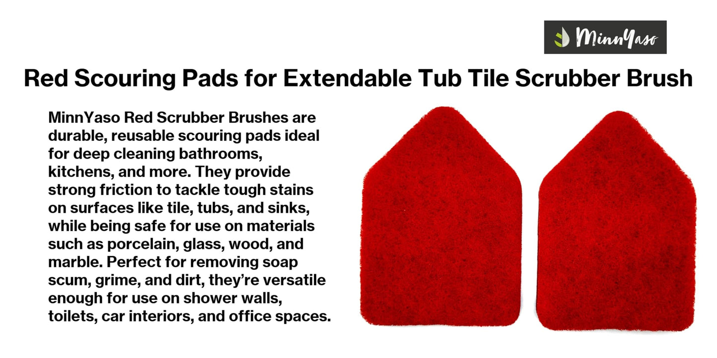 Red Scouring Pads 5 Pack, Fit Extendable Tub Tile Scrubber Brush, Scrub Pads Refill Replacement Pads for Cleaning Bathroom Kitchen Toilet Tile Sink, Compatible with Moku, Yocada, Cleanhome & Others