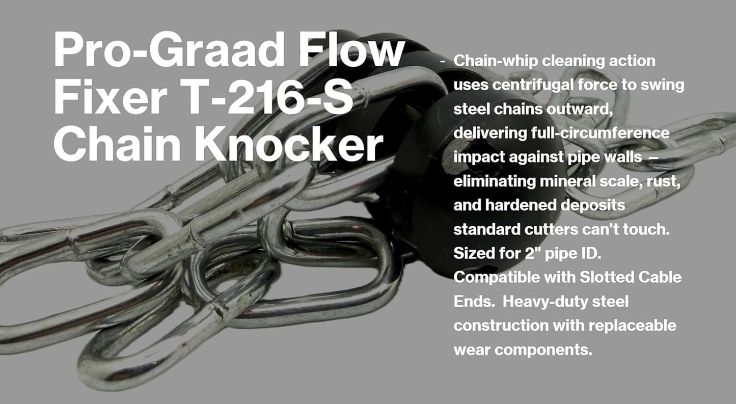 Pro-Graad FlowFixer T-216-S 2" Chain Knocker Drain Cleaning Head Slotted Connector | Heavy Scale Removal | Fits 3/8”, 1/2" or 9/16” Cables, Commercial & Residential Use