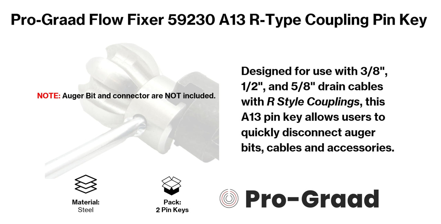 Pro-Graad Flow Fixer 2 PACK A13 59230 Replacement Coupling Pin Key – Fits Ridgid K-400 K-50 K-3800 K-60SP K6200 C8 Drain Cable R Style Couplers, Compatible R-Type 5/8” Drain Auger Coupler Pin Tool