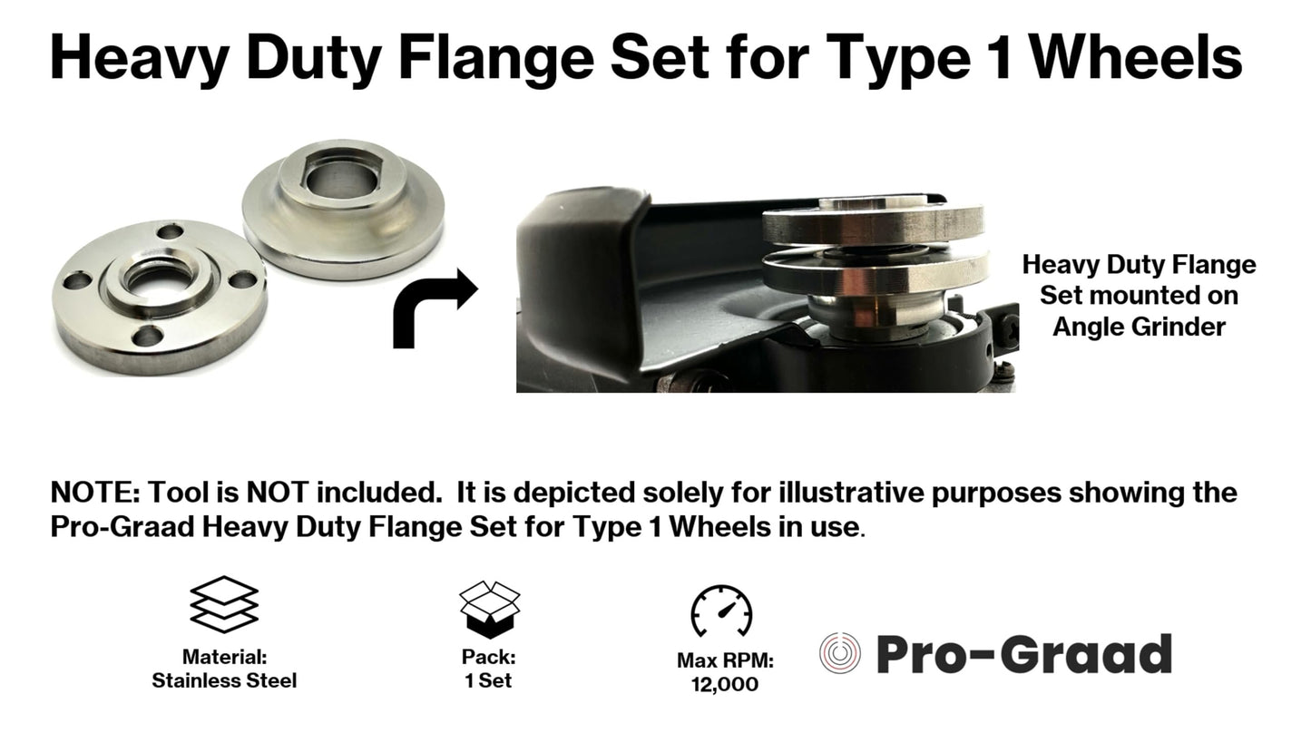 Pro-Graad Heavy Duty 5/8-11 Angle Grinder Flange Set for Type 1 Wheels, D284932, Stainless Steel, Set Includes Backing Flange and Clamp Nut for use with Type 1 Wheels