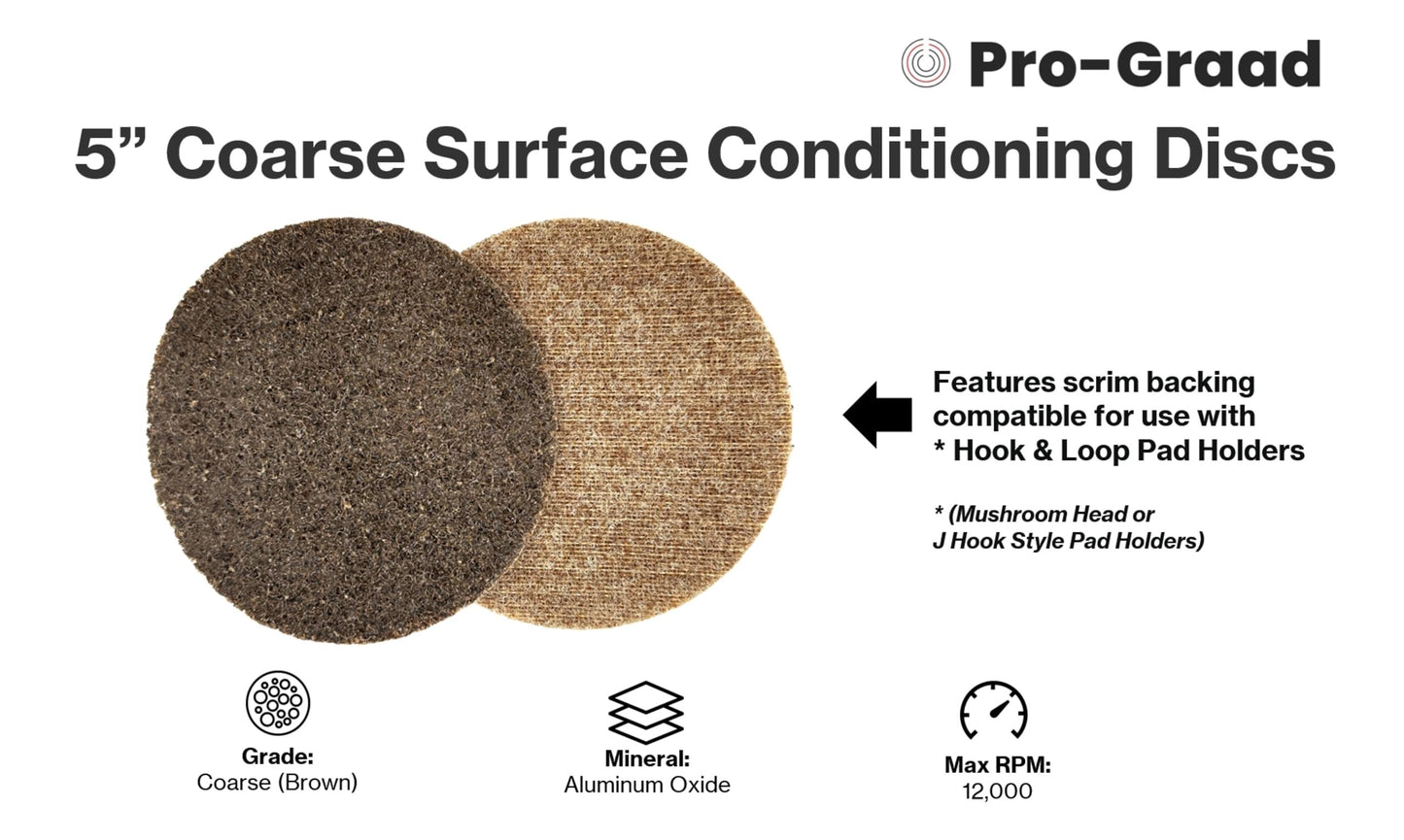 Pro-Graad 5" ACRS Hook & Loop Surface Conditioning Discs, 10 Pack, Brown, Coarse Grit, Aluminum Oxide, for Metal Surface Prep Sanding Polishing Deburring Cleaning - Easy Attachment, 00750