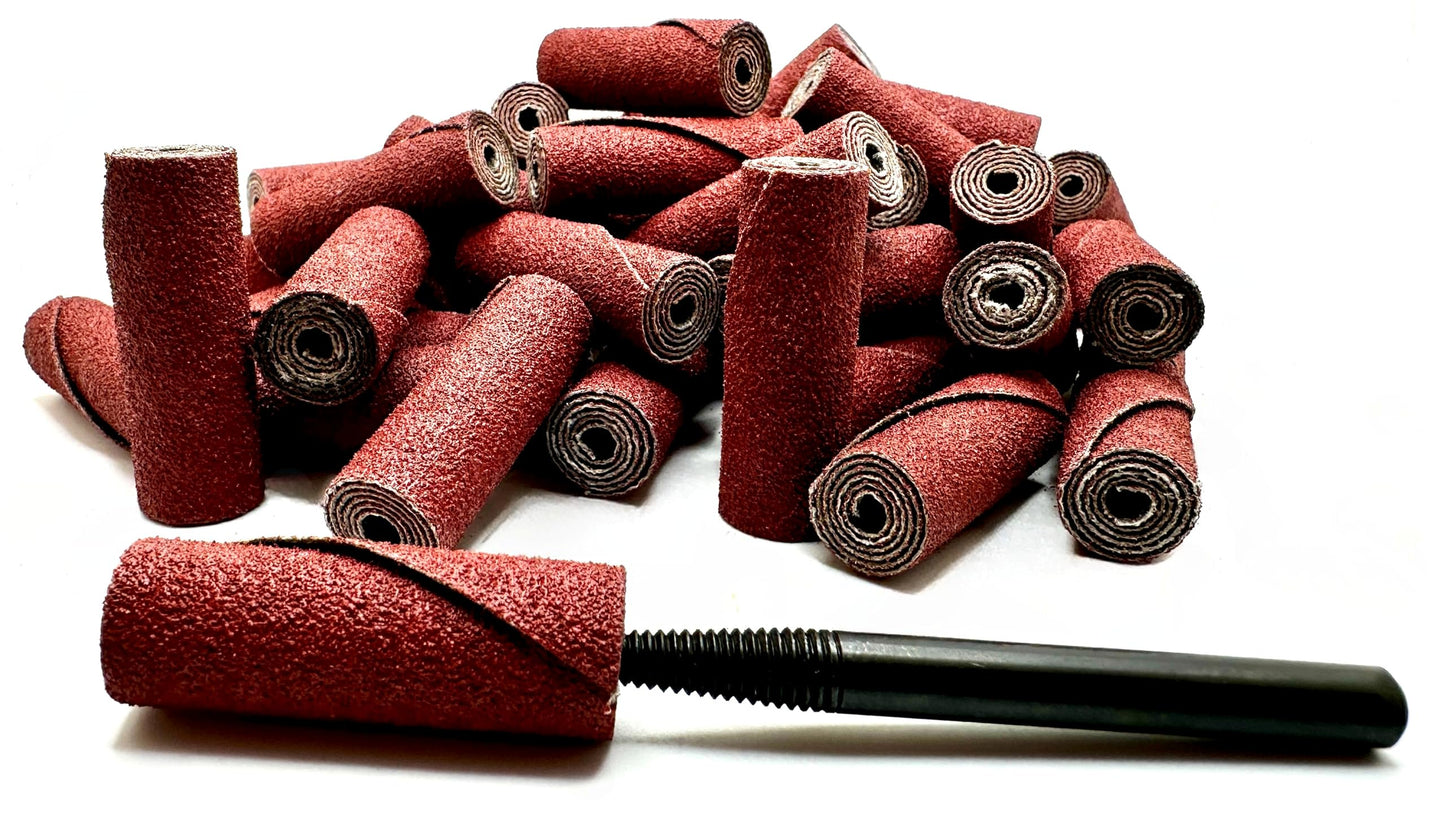 Pro-Graad 1/2” Diameter x 1-1/2” Length x 1/8” Pilot Hole 60 Grit Aluminum Oxide Straight/Untapered Cartridge Roll, 50 Pack, Includes 1x CR-9 Mandrel