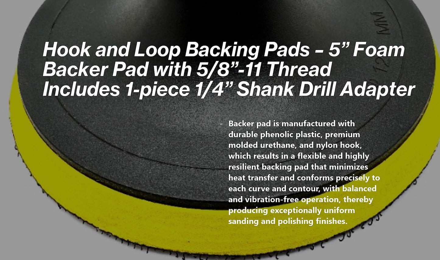 Pro-Graad 1 Pack 5" Hook and Loop Backing Pads Foam Backer Pad with 5/8”-11 – 5 inch Backup Pads for use with Angle Grinder or Drill Sanding Polishing Discs – Includes 1 Each 1/4" Shank Adapter