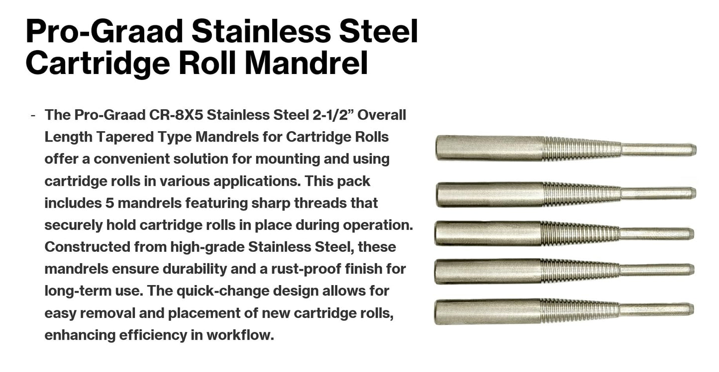 Pro-Graad 5 Pack CR-8X5 CR-9 Standard Tapered Type Mandrels for Cartridge Rolls, 2-1/2” Overall Length, 1/4" x 1” Shank x 1/8” x 3/4” Pilot (Pack of 5)